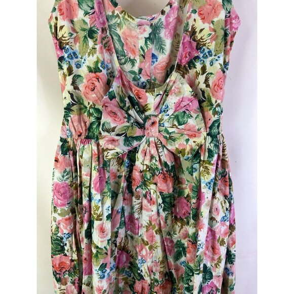 Vintage 80s Country Floral Button Front Bow Tea Dress Cottagecore - Picture 6 of 7